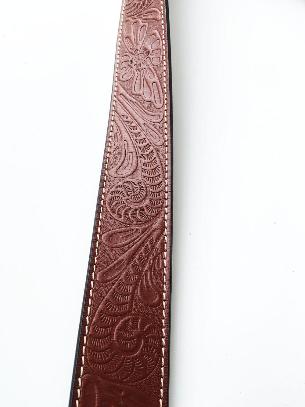 Western Floral Embossed Tooled Genuine Full Grain Leather Belt 5 Holes Size 44